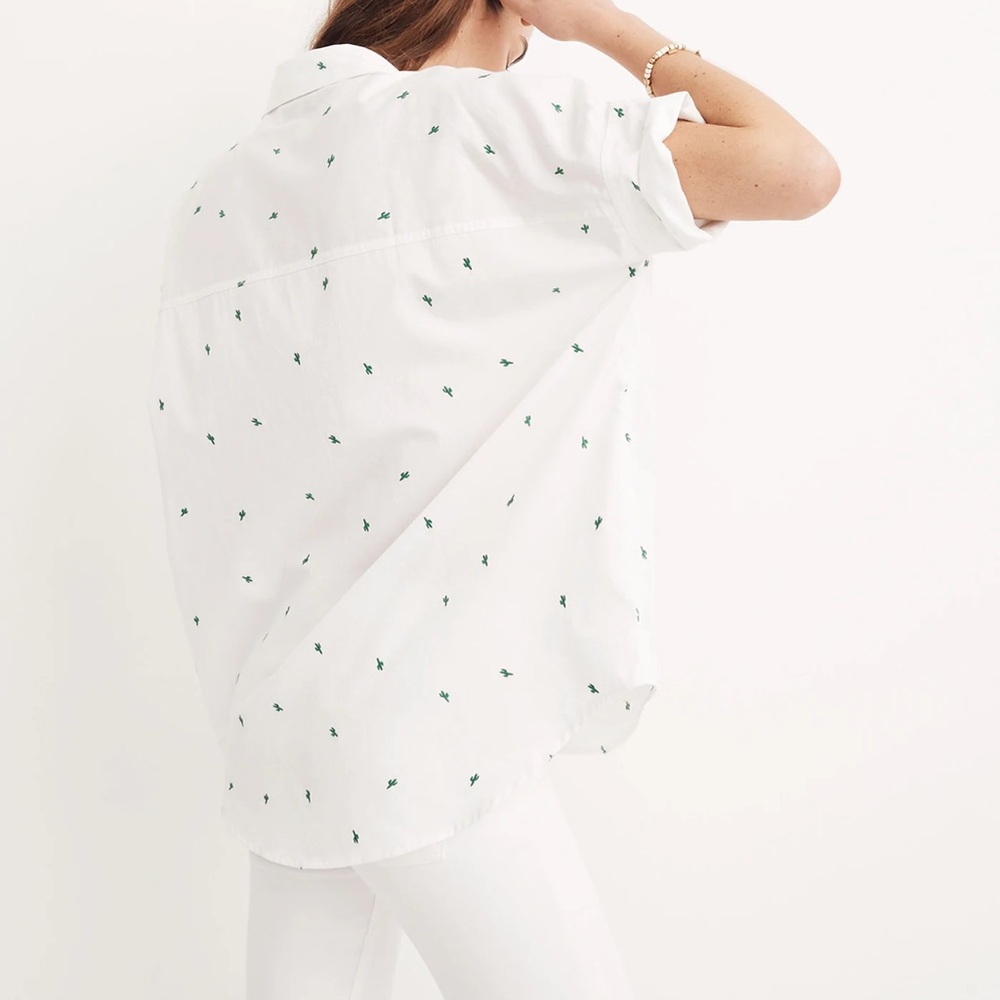 Madewell White and Green Button Down Shirt